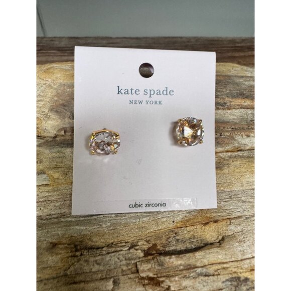 Kate Spade New York Clear Gold Cubic Zirconia Stud Earrings - Picture 2 of 5